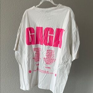 Lady Gaga Concert White T-Shirt with Pink Graphic